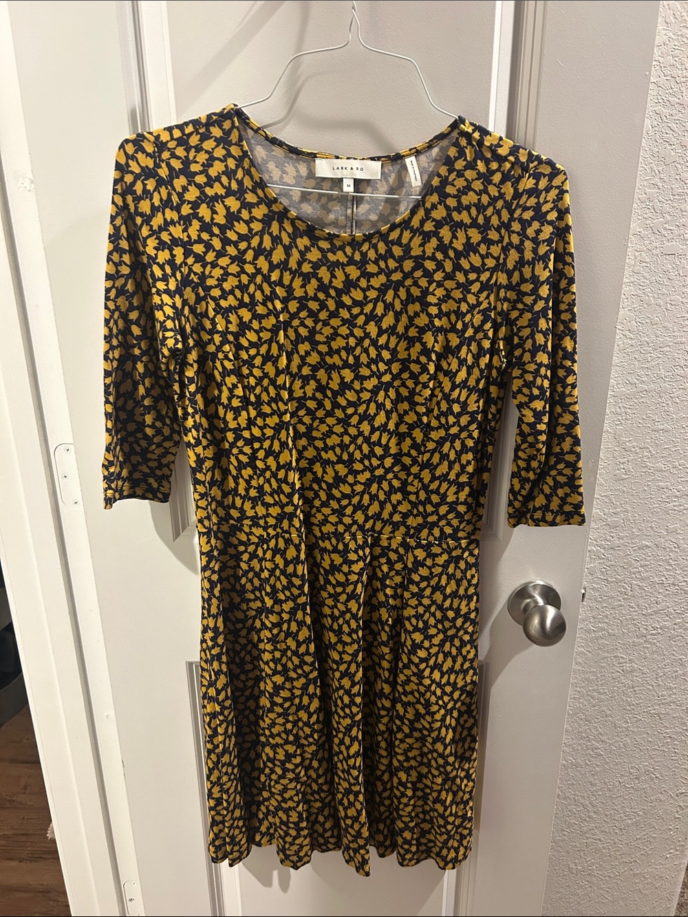 Lark & Ro Mustard and Navy Floral Fit-and-Flare Midi Dress